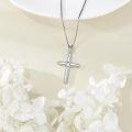 wholesale 925 Sterling Silver Cubic Zirconia Cross Pendant Necklace with Chain 45cm Length-0-4