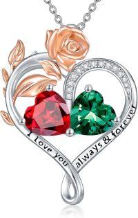 wholesale Sterling Silver Rose Quartz Heart Birthstone Necklace for Women Valentine s Day Gift-01-05-Jan-May Birthstones