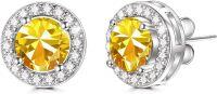 wholesale 925 Sterling Silver Austrian Crystal Birthstone Studs Earrings Hypoallergenic  Halo Gift for Her-November