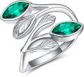 wholesale Sterling Silver Leaf Ring with Birthstone Adjustable Wrap Promise Engagement Wedding Rings for Women-0-12