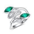 wholesale 925 Sterling Silver Leaf Ring with Birthstone Adjustable Wrap Promise Engagement Wedding Rings for Women-0-12