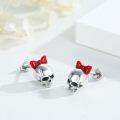 wholesale 925 Sterling Silver Metal Studs with Red Bow and Green Stones - Gothic Punk Style Earrings for Women-0-1