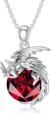 wholesale Sterling Silver Birthstone Wyvern Dragon Pendant Necklace for Women-January(Garnet)