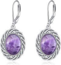 wholesale Sterling Silver Filigree Turquoise Rose Quartz Emerald Garnet Aquamarine Amethyst Dangle Earrings-Amethyst