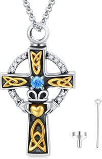 wholesale 925 Sterling Silver Celtic Knot Blue Stone Cross Necklace with Chain and Funnel Gift Set-Celtic Cross_Urn