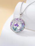 wholesale TOUPOP Purple Tulip Necklace 925 Sterling Silver Tree Of Life Tulips Flower Pendant Necklaces With Moonstone Crystal Jewelry Gifts For Women Her Wife Anniversary Birthday Gift -0-4