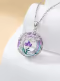 TOUPOP Sterling Silver Moonstone Purple Tulip Tree Of Life Pendant Necklace-0-4