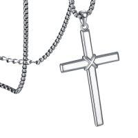 TOUPOP Sterling Silver Stainless Steel Cross Pendant Necklace-undefined