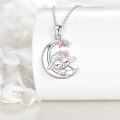wholesale 925 Sterling Silver Sheep on Crescent Moon Pendant Necklace with Stars and Stones for Women-0-3