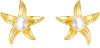 wholesale 14K Gold Pearl Starfish Stud Earrings for Women Sea Life  Ideas-Gold Starfish Earrings