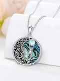 wholesale 925 Sterling Silver Abalone Shell Cat Moon Pendant Necklace for Women-0-3