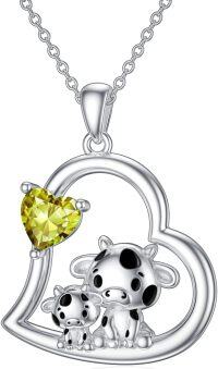 wholesale Sterling Silver Stone Cute Animal Pendant Necklace for Couples Sister Daughter Mother Birthday Gift-05-08-Cow-August