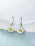 wholesale 925 Sterling Silver Daisy Flower Drop Earrings White Petals Gold Center Two Tone-0-4