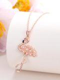 wholesale 925 Sterling Silver Plated Rose Gold Flamingo Crystal Pendant Necklace for Women Girls  45cm Chain Length-0-2