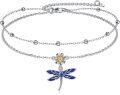 wholesale 925 Sterling Silver Flower & Blue Dragonfly Charm Double Layered Ankle Anklet for Women and Girls Gift Ideas-0-0
