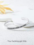 wholesale Sterling Silver Poiuy Inspirational Strength Mantra Cuff Bracelet Set-0-28