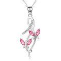 wholesale 925 Sterling Silver Pink Austrian Crystal Infinity Butterfly Pendant Necklace-0-0