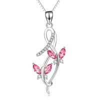 wholesale 925 Sterling Silver Pink Austrian Crystal Infinity Butterfly Pendant Necklace-A-Pink
