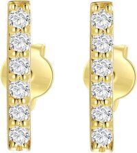 wholesale 14K White Gold Round Cut Natural Diamond Bar Stud Earrings 2ctw-Yellow Gold