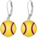 wholesale 925 Sterling Silver Softball Shape Enamel Drop Earrings for Women and Girls-0-0