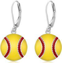 wholesale 925 Sterling Silver Softball Shape Enamel Drop Earrings for Women and Girls-C-Softball