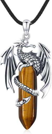 wholesale 925 Sterling Silver Tiger Eye Stone Dragon Pendant Necklaces for Men & Women - Unique -Brown