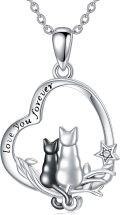 wholesale 925 Sterling Silver Heart-Shaped Pendant with Cats and Stars for Cat Lovers - Women's -0-1
