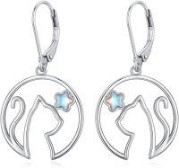 wholesale 925 Sterling Silver Star and Mountain Shape Drop Earrings for Women Girls Gift Idea-Cat