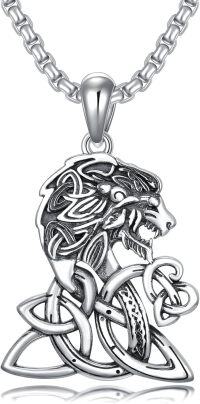 wholesale Sterling Silver Celtic Knot Necklace with Animals Pendant Jewelry for Men Women-Celtic Lion