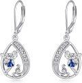 wholesale 925 Sterling Silver Butterfly Teardrop Dangle Earrings with Blue Enamel and Leverback Hooks-0-0