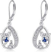 wholesale 925 Sterling Silver Butterfly Teardrop Dangle Earrings with Blue Enamel and Leverback Hooks-Guardian angle earrings