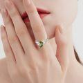 wholesale  925 Sterling Silver with Simulated Peridot Green Crystals Dancing Butterfly Adjustable Sparkly Ring Size 6 Elegant Gift for Women-0-3