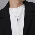 wholesale 925 Sterling Silver Black Enamel Cross Pendant Necklaces for Men Christian  Ideas-0-3