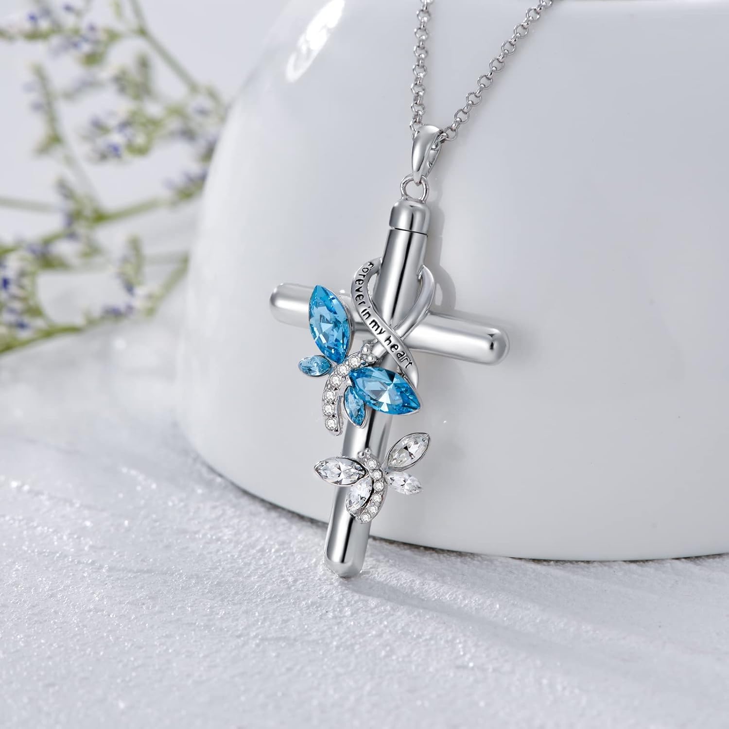 wholesale 925 Sterling Silver Urn Pendant Necklace w/ Blue Crystal Butterfly & Funnel Kit - Keepsake Jewelry-0-4