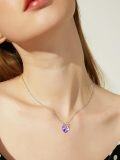 wholesale 925 Sterling Silver Fox Heart Pendant Necklace Purple Crystal s for Her-0-4