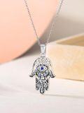 wholesale 925 Sterling Silver Evil Eye Hamsa Tree of Life Pendant Necklace with Blue Stone and Cubic Zirconia Accents-0-2