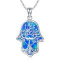 wholesale 925 Sterling Silver Blue Hamsa Hand Pendant With Tree Of Life Design-0-0
