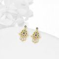 wholesale Gold 925 Sterling Silver Hamsa Hand Evil Eye Dangle Drop Earrings s for Women and Girls-0-1