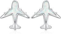 wholesale 925 Sterling Silver Airplane Shape White Opal Studs for Sensitive Ears-Airplane