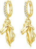 wholesale Gold 925 Sterling Silver Hypoallergenic Unicorn Head Dangle Hoop Earrings for Women-0-0