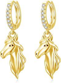 wholesale Gold 925 Sterling Silver Hypoallergenic Unicorn Head Dangle Hoop Earrings for Women-Horse Hoop Earrings - Gold