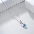 wholesale 925 Sterling Silver Blue Fire Opal Shell Pendant Necklace for Women Girls  45cm Chain Length-0-3