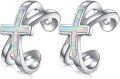 wholesale 925 Sterling Silver Opal Cross Ear Cuff Non-Pierced Cartilage Clip-On Helix Jewelry-0-0