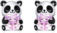 wholesale 925 Sterling Silver Panda Heart Stud Earrings Adorable Animal  for Women Girls-Panda