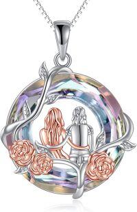 wholesale 925 Sterling Silver Crystal Rose Flower Sisters Circle Pendant Necklace-A-Sister Necklace for 2-Purple