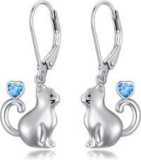 wholesale Sterling Silver Red Heart Cute Cat Dangle Earrings for Women-March