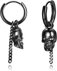 wholesale 925 Sterling Silver Skull Chain Drop Earrings for Men Women Gothic Jewelry 2 Long-Skull and Chain