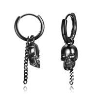wholesale 925 Sterling Silver Skull Hoop Earrings Wholesale With Chain Detail-Skull and Chain