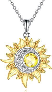 wholesale 925 Sterling Silver Yellow Crystal Sunflower Pendant Necklace Celestial s for Her Him-Moon Necklace