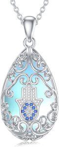 wholesale Teardrop Filigree Moonstone Necklace 925 Strerling Silver Hamsa/tree Of Life/evil Eye Necklace Protection Pendant Protection Moonstone Jewelry Christmas Gifts For Women -0-0
